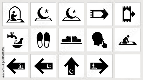 Vector icons Collection of Islamic Icons and Symbols for Prayer and Worship. EPS Editable