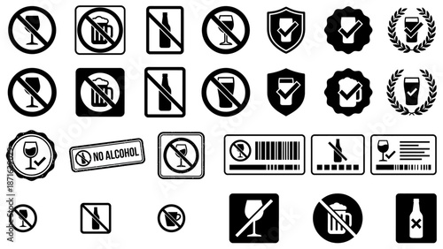 Vector icons Collection of Alcohol Prohibition and Restriction Symbols. EPS Editable