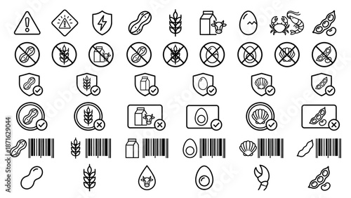 Vector icons Collection of Allergy Icons and Symbols for Food Intolerance and Dietary Needs. EPS Editable