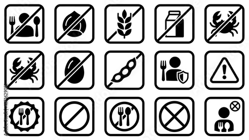 Vector icons Collection of Allergen Warning Symbols and Food Safety Icons. EPS Editable