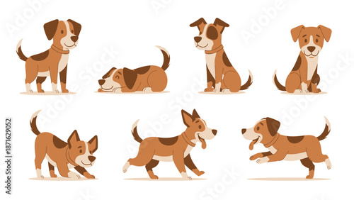 Vector icons Collection of Adorable Puppies in Various Playful Poses. EPS Editable