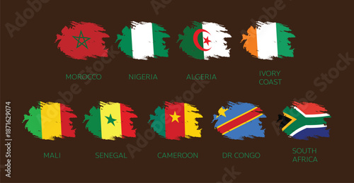 African Flag Country Brush Vector Illustration Set