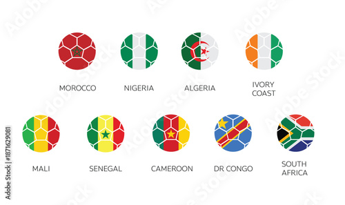 African Flag Country Soccer Icons Vector Illustration Set