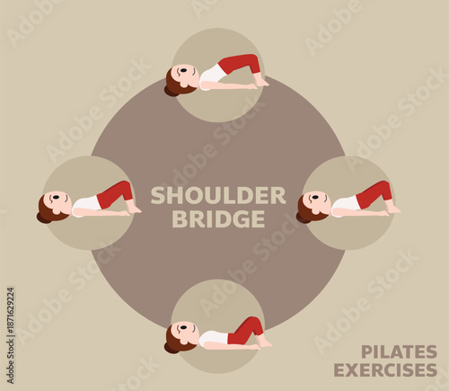 Pilates Moves Exercises Shoulder Bridge Cute Cartoon Vector Illustration