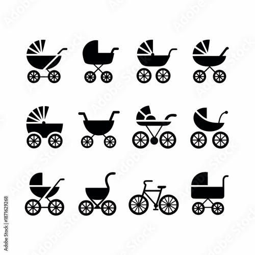 Collection of baby stroller silhouette icon set