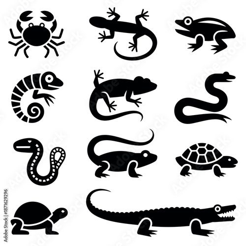 Collection of reptile and amphibian silhouettes