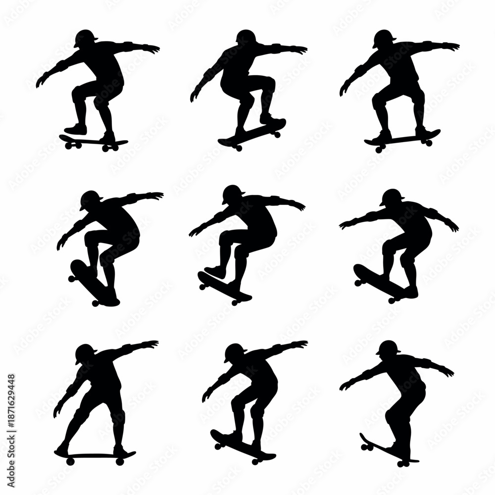 Obraz premium Skateboarder silhouettes performing tricks
