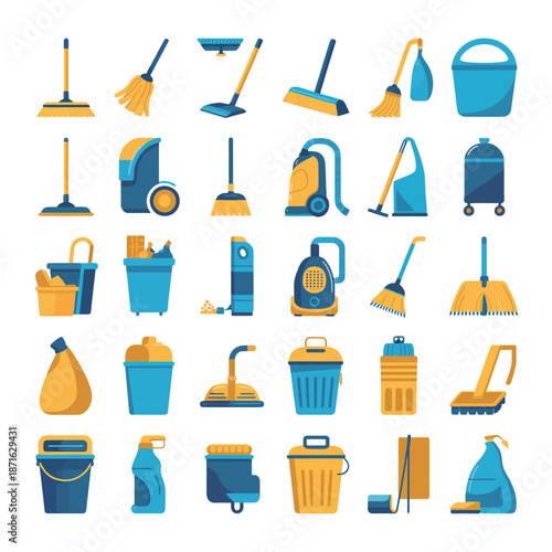 Cleaning supplies and equipment for household chores