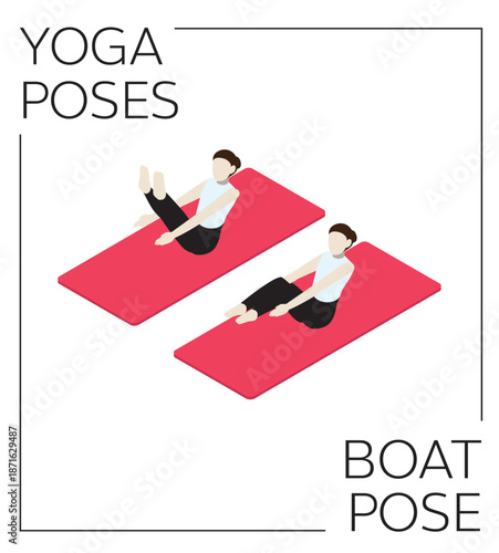 Yoga Boat Pose Isometric Vector Set