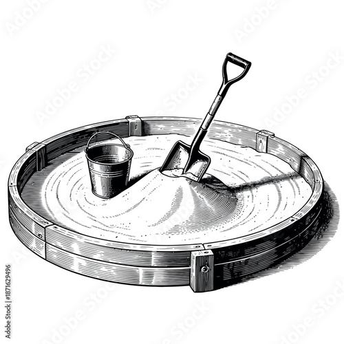 Sand container with shovel and bucket