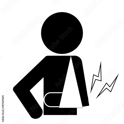 腕を骨折した人のピクトグラムアイコン（モノクロ）Arm Fracture Pictogram Icon (Monochrome)