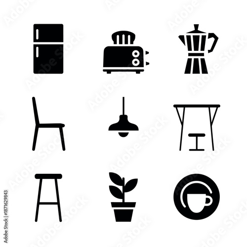 Collection of kitchen and dining icons in black and white