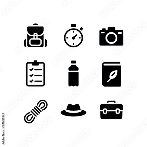 Travel and adventure icons set for tourism and exploration