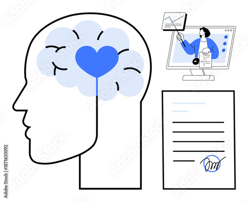 Mental health concept. Mental health alongside online consultation and emotional wellbeing connection. Mental health focus for psychology, virtual healthcare, counseling, and education