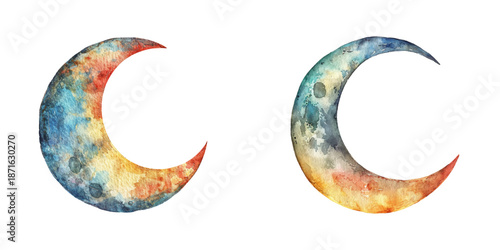 crescent moon watercolor vector illustration