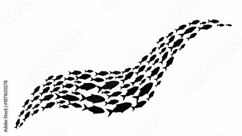 A school of fish swimming together in a flowing shape.