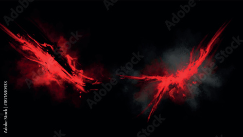 Abstract fiery red and gray smoke swirls against a dark background