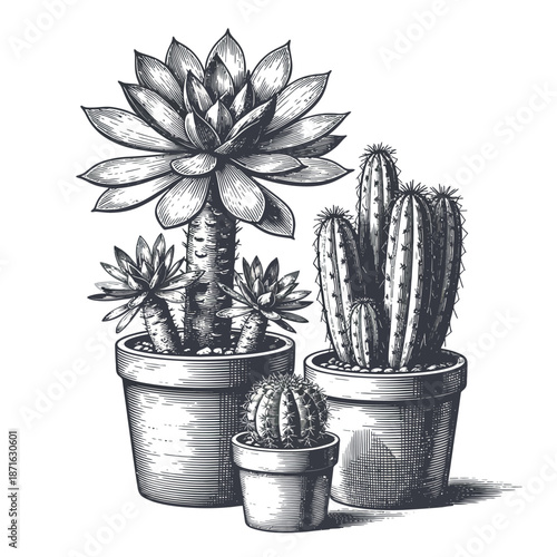 Beautiful cactus and succulent plants in pots