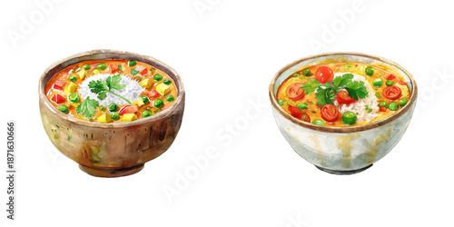 curry rice watercolor vector illustration