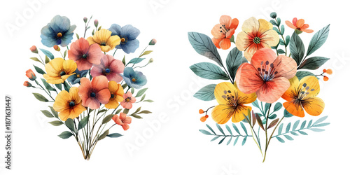 cute flowers bouquet watercolor vector illustration