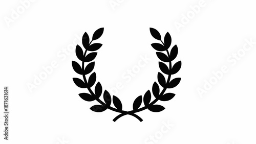 Black Laurel Wreath Symbol on White Background.