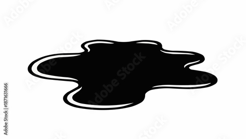 Black liquid spill on white background abstract shape.