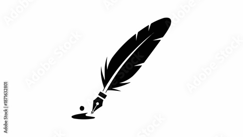 Black silhouette of a quill pen with ink drop.