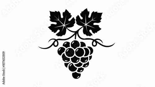 Black silhouette of a ripe bunch of grapes with leaves.