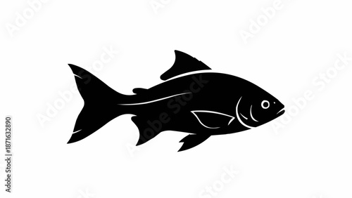 Black silhouette of a fish swimming in water.