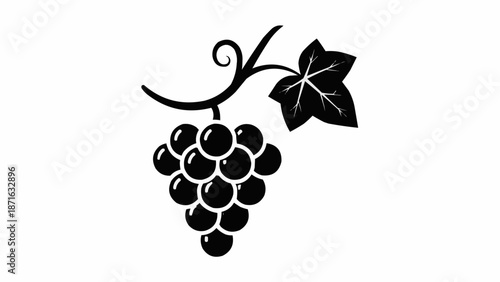 Black silhouette of a grape cluster with a leaf.
