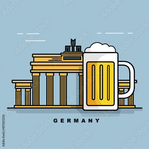 German Culture Illustration with Classical Monument and Beer Mug