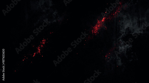 Dark background with red glowing streaks and smoky texture visible