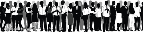 Silhouettes of professionals standing in line, business attire concept for networking, diversity, career, and corporate lifestyle themes.