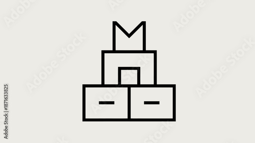 Minimalist geometric line art icon of an abstract architectural structure, modern and clean vector design on a light background.