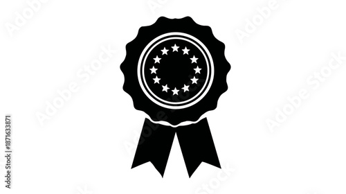 Rosette award ribbon icon with stars, symbolizing premium quality, guarantee, and achievement. Vector illustration.