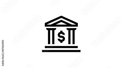 Bank Building Line Icon with Dollar Sign. Financial Institution, Banking, Investment, and Money Service Symbol.