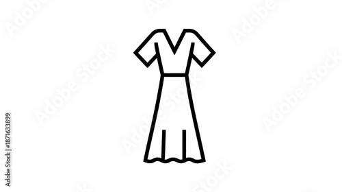 Black outline icon of a woman's elegant V-neck dress, a minimalist fashion garment symbol for clothing, apparel, and style design.
