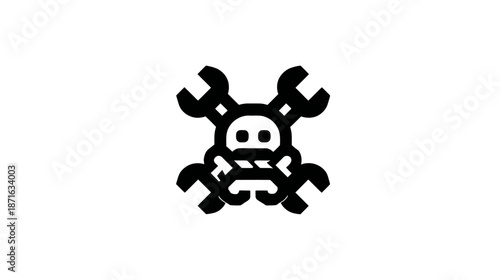 Mechanical skull and cross wrenches icon, symbolizing danger, repair, maintenance, and technical service warning.