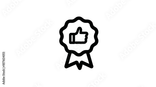 Outline Icon of Quality Badge with Thumbs Up, Approval, Guarantee, and Best Choice Symbol. Vector Design for Satisfaction.