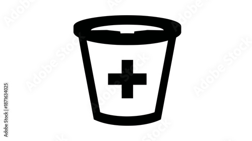 Black add to bucket icon. Simple graphic for e-commerce shopping carts, adding items, collections, or new folders.