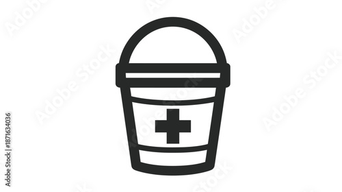 Healthcare First Aid Bucket Icon - Emergency Medical Symbol for Health Assistance, Safety, and Treatment
