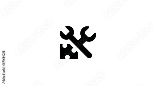 Wrenches and puzzle piece icon. Represents settings, configuration, integration, development, customization, maintenance, and problem solving.