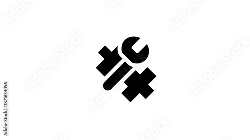 Professional black wrench and cross tools icon, representing settings, repair, maintenance, engineering, and technical support.