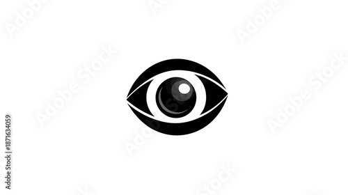 Stylized black and white eye icon graphic, simple vector illustration of human vision and observation symbol on white background