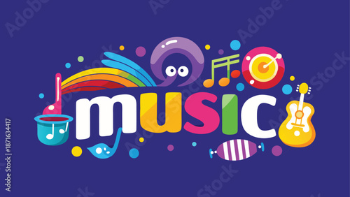 A lively kids music logo with a vibrant, colorful design featuring rounded letters and fun musical symbols, perfect for engaging young audiences in a playful and creative way.
