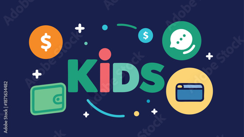 Vibrant kids payment logo with rounded letters, perfect for financial education or kid-friendly commerce apps, conveying fun and modernity