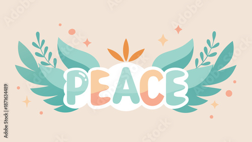 A vibrant peace logo with colorful rounded letters in a playful kids' style design, conveying harmony and joy.