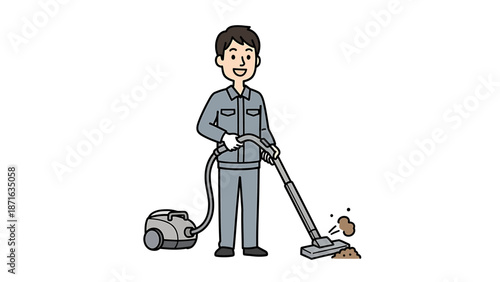 Man using vacuum cleaner to clean the floor with dust and dirt