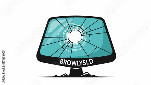 Broken Computer Screen with Radial Cracks and Text.