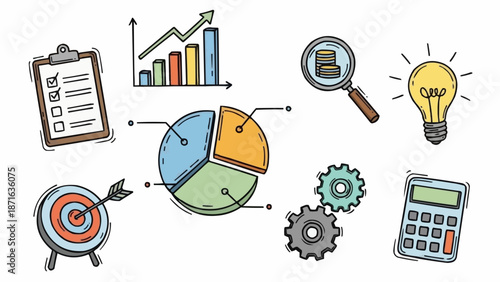Business analytics and strategy icons for planning and growth.